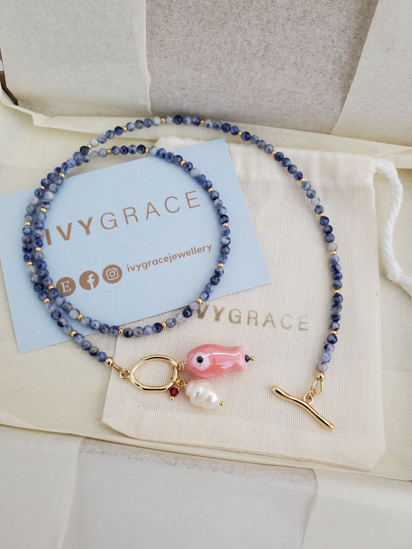Gemstone Fish Pendant Necklace