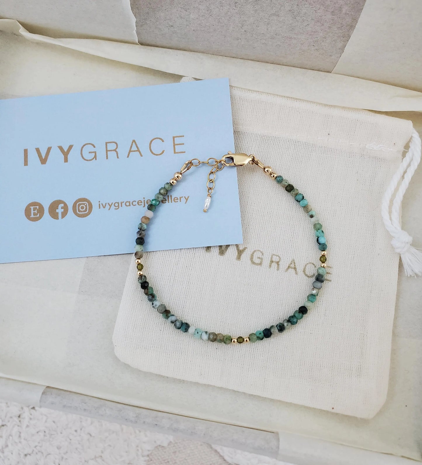 African Turquoise Bracelet - 14ct Gold-Filled
