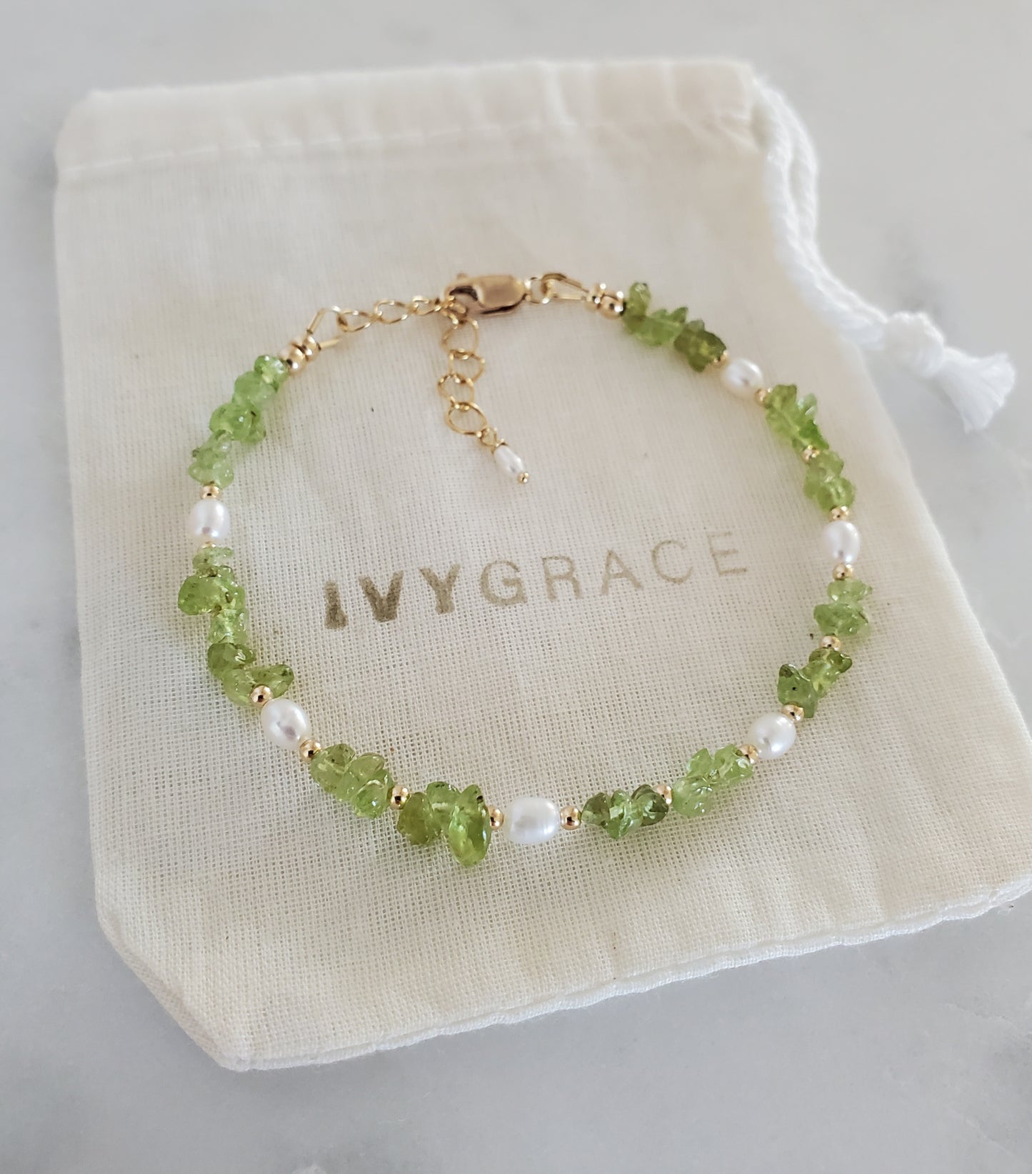Peridot & Pearl Gemstone Bracelet