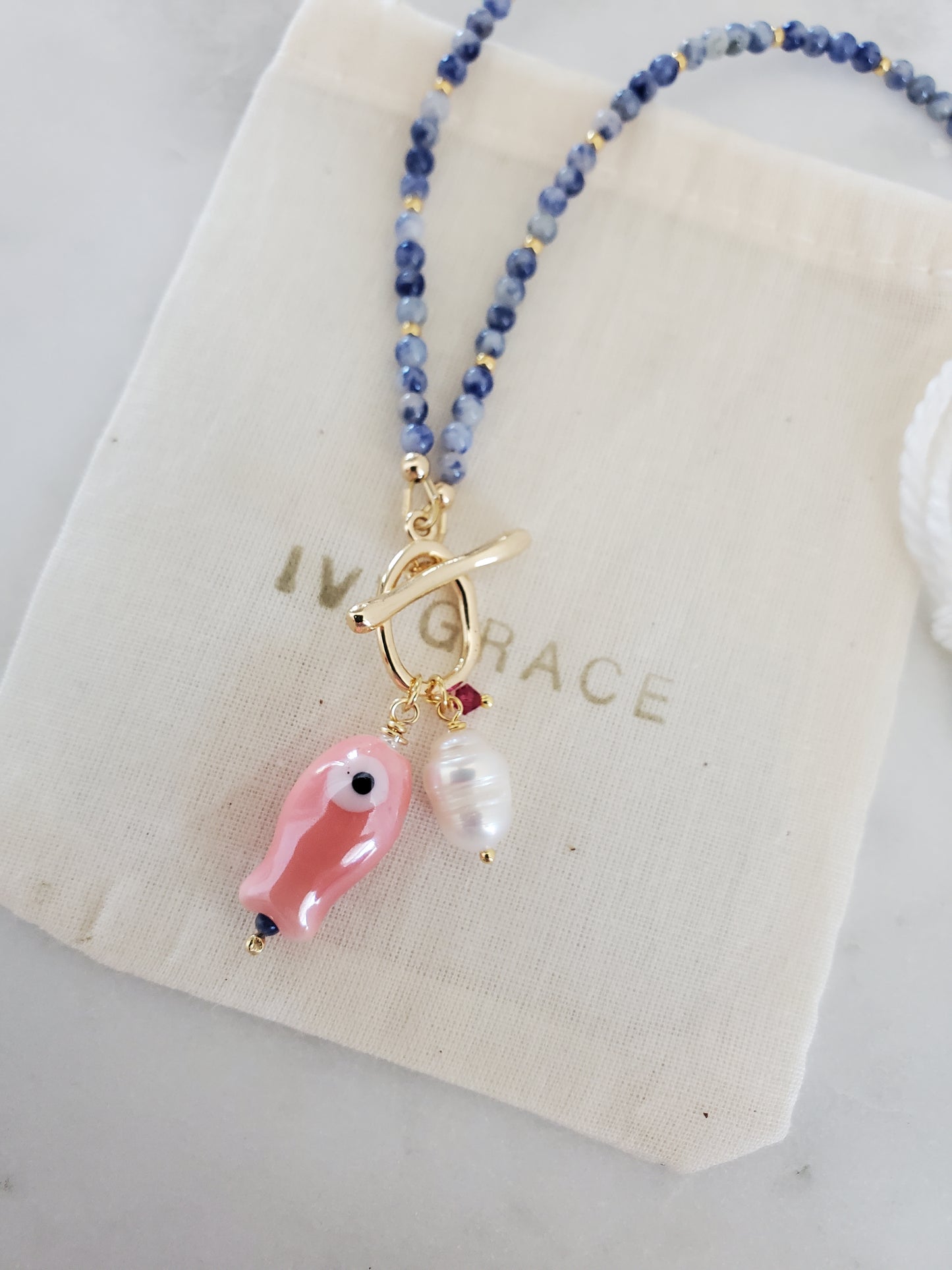 Gemstone Fish Pendant Necklace