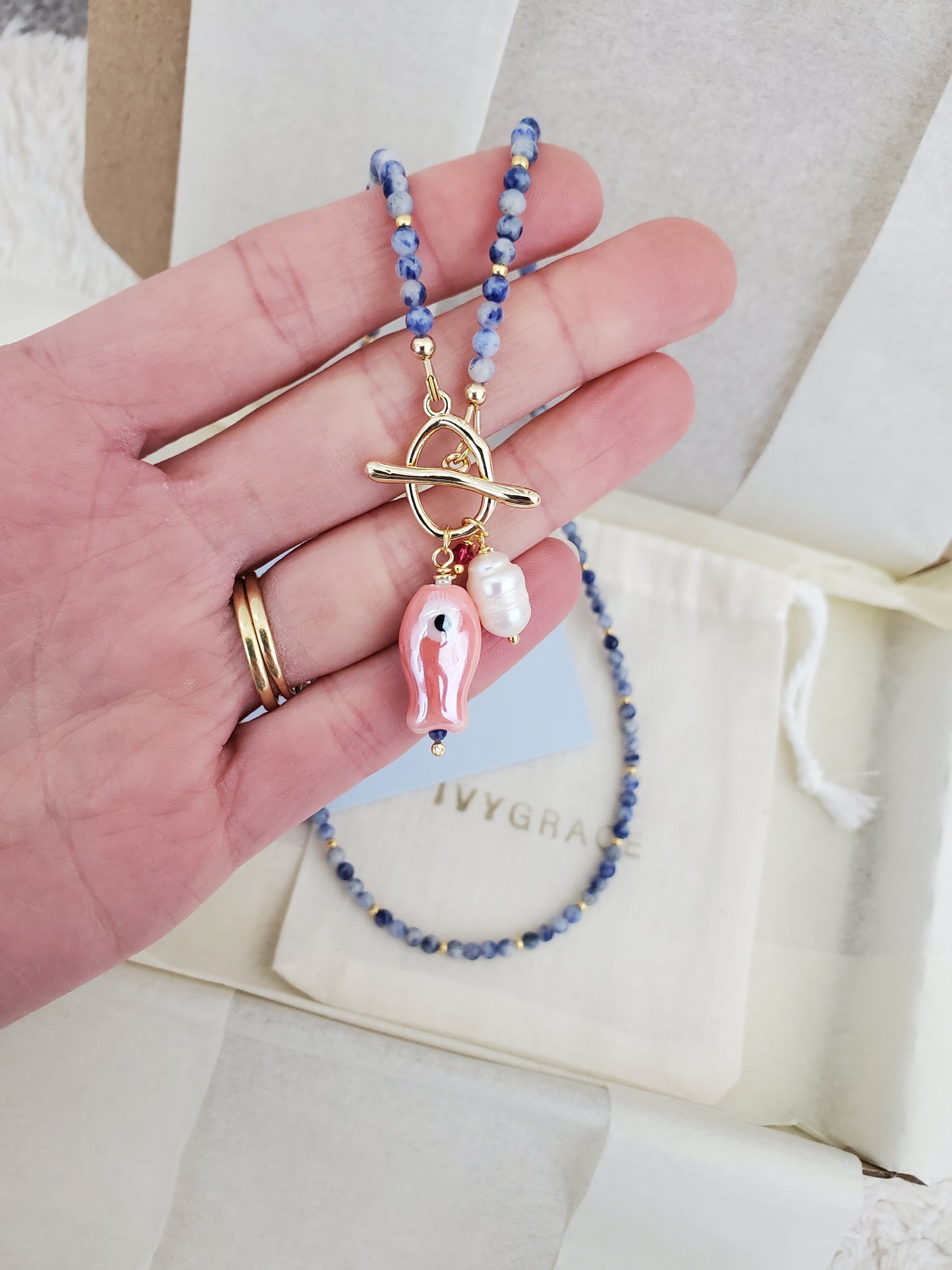 Gemstone Fish Pendant Necklace
