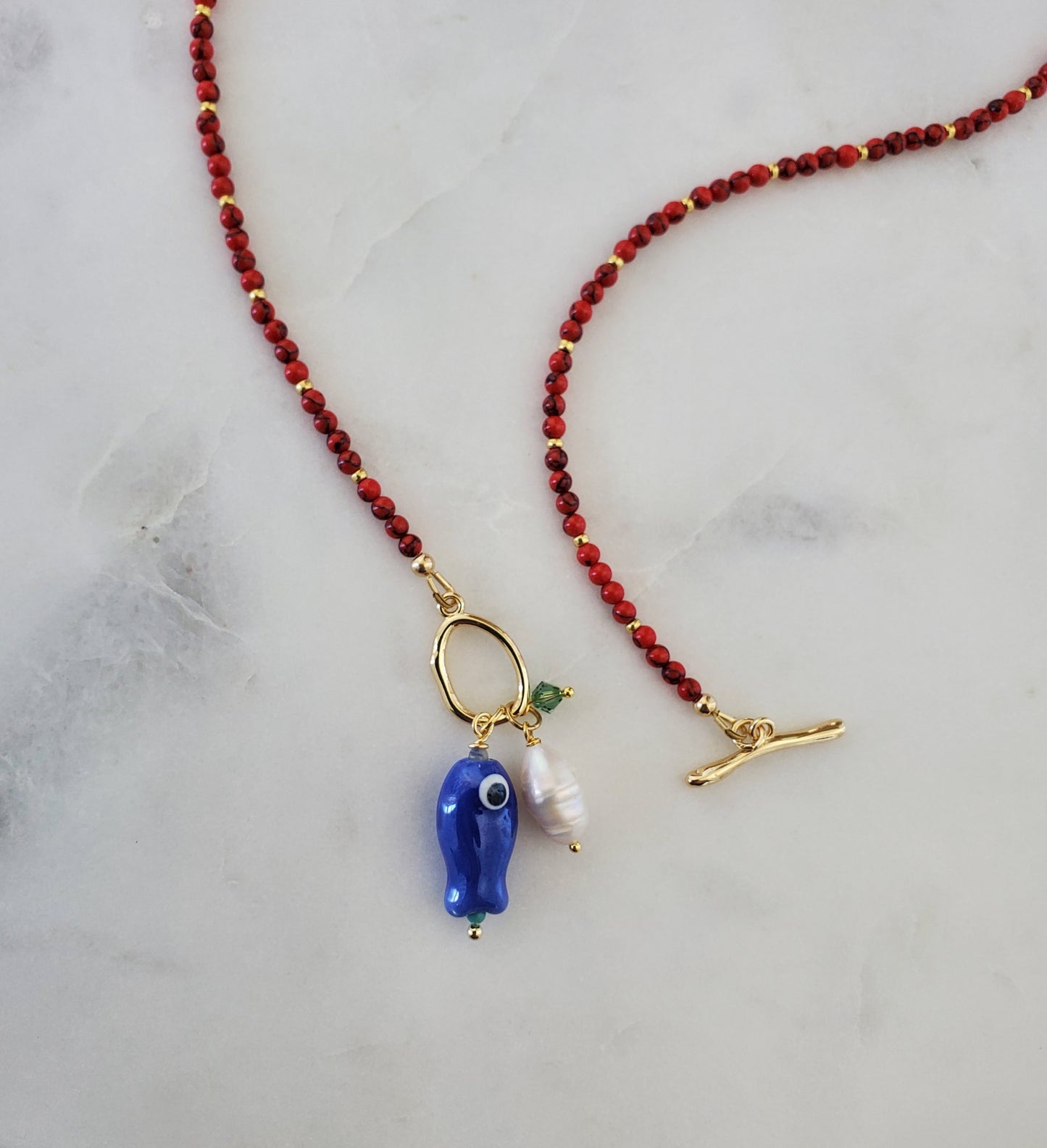 Gemstone Fish Pendant Necklace - Red