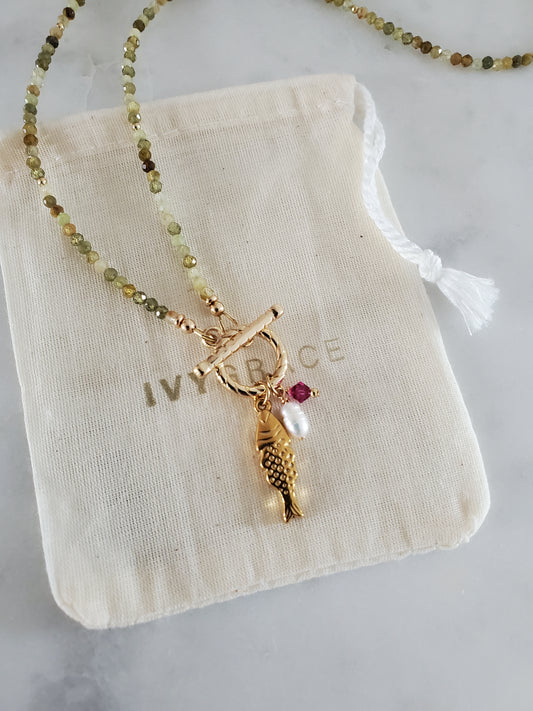 Green Gemstone Charm Necklace