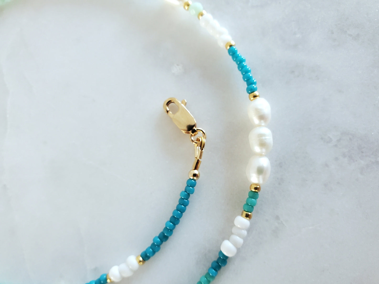 Turquoise Mix Beaded Pearl Necklace