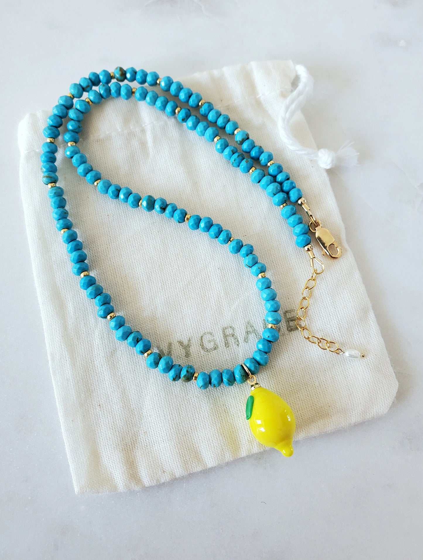 Lemon Pendant Beaded Necklace