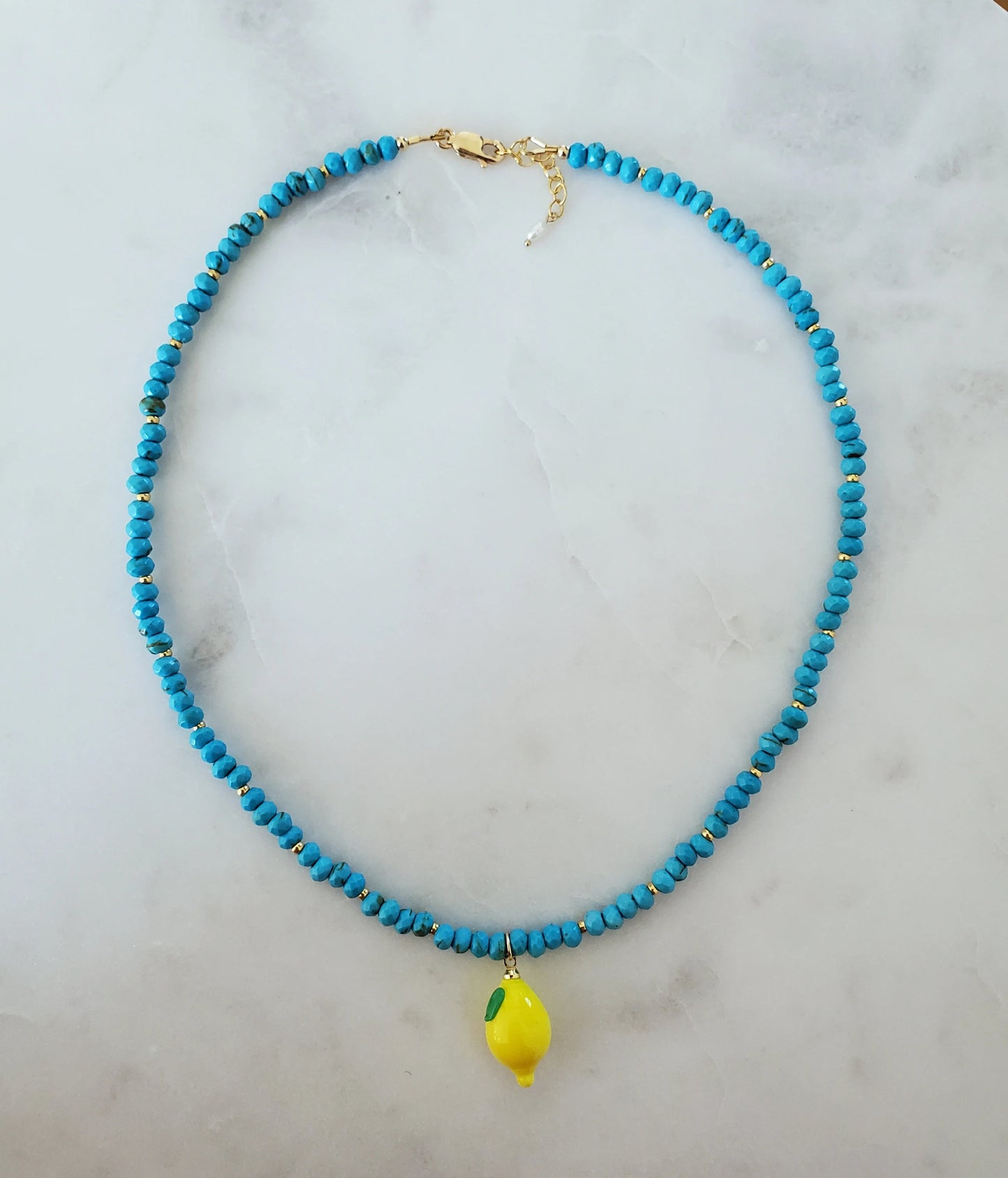 Lemon Pendant Beaded Necklace