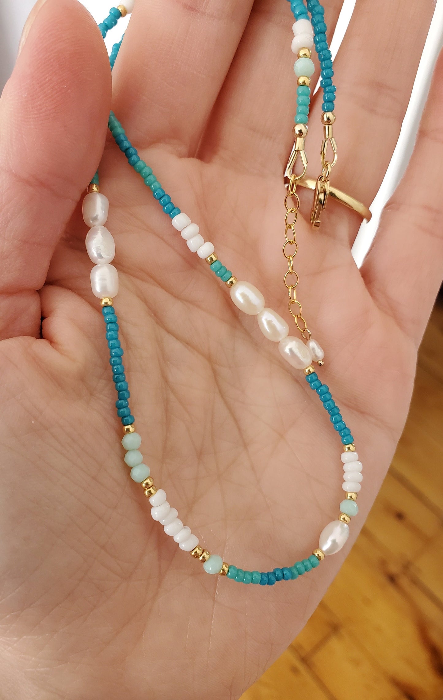 Turquoise Mix Beaded Pearl Necklace