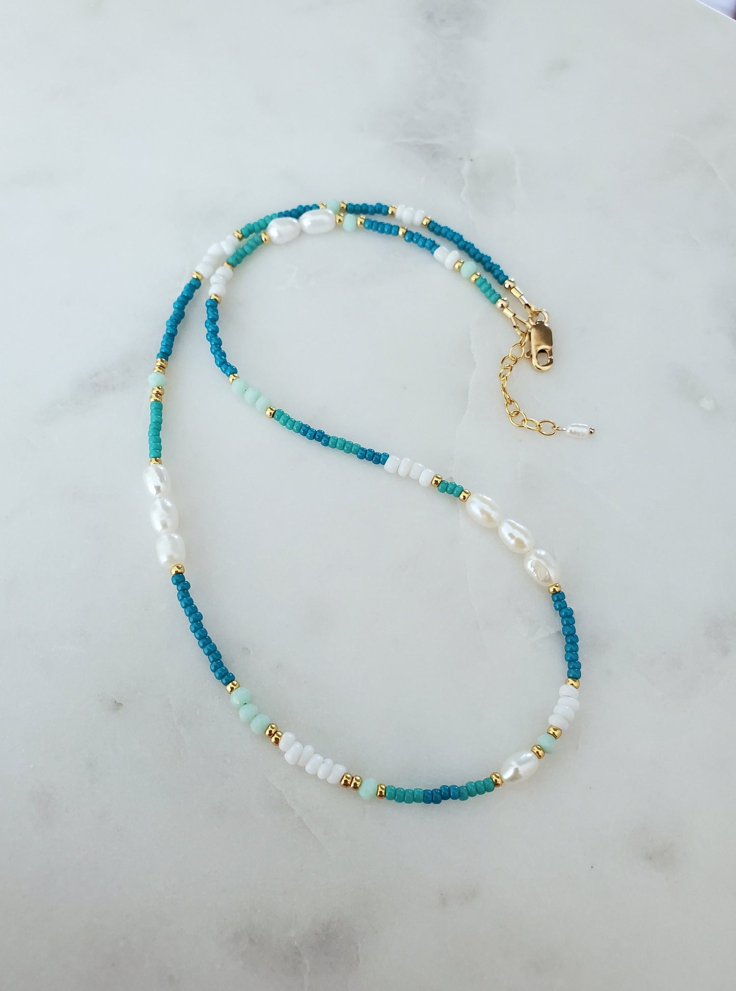 Turquoise Mix Beaded Pearl Necklace