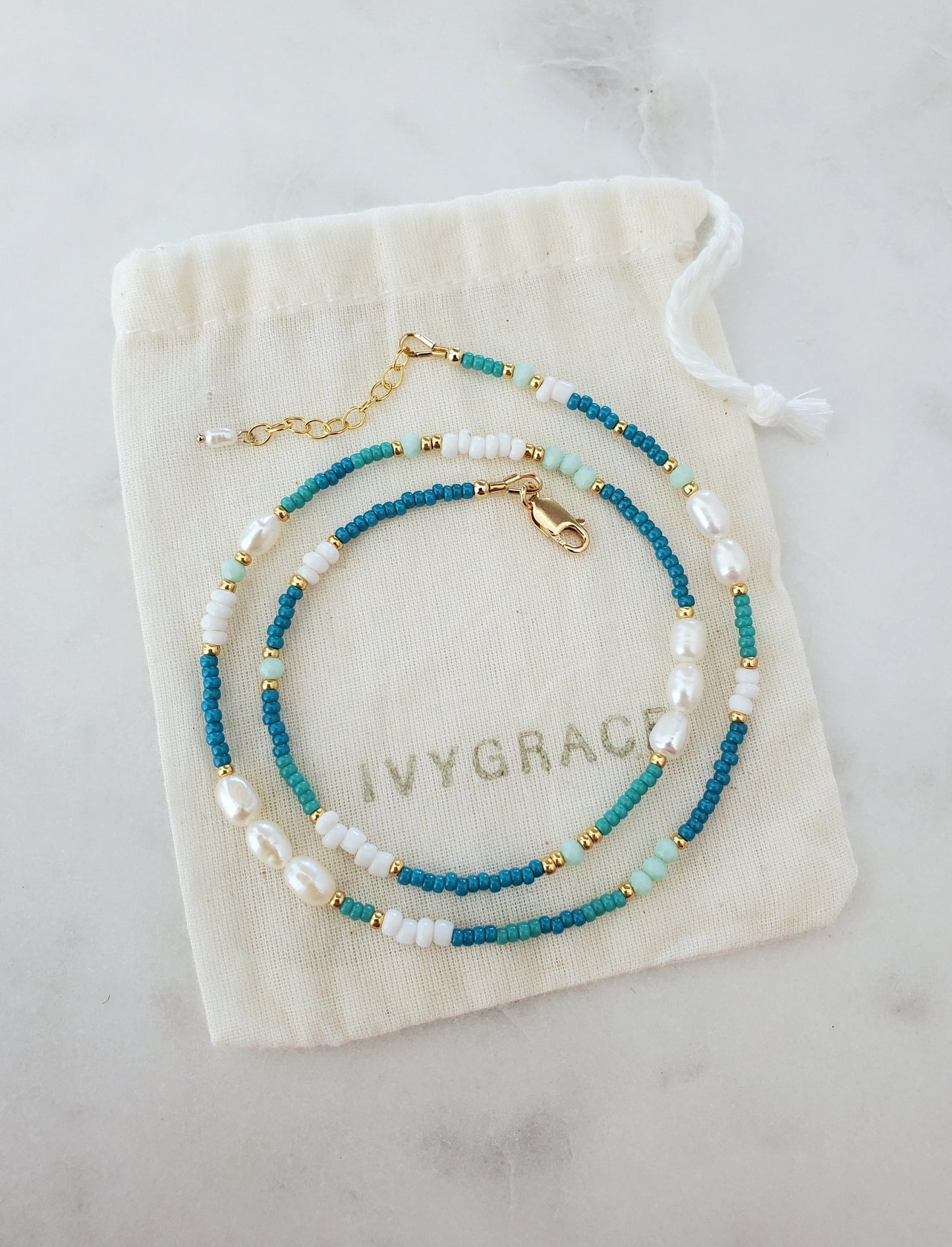 Turquoise Mix Beaded Pearl Necklace