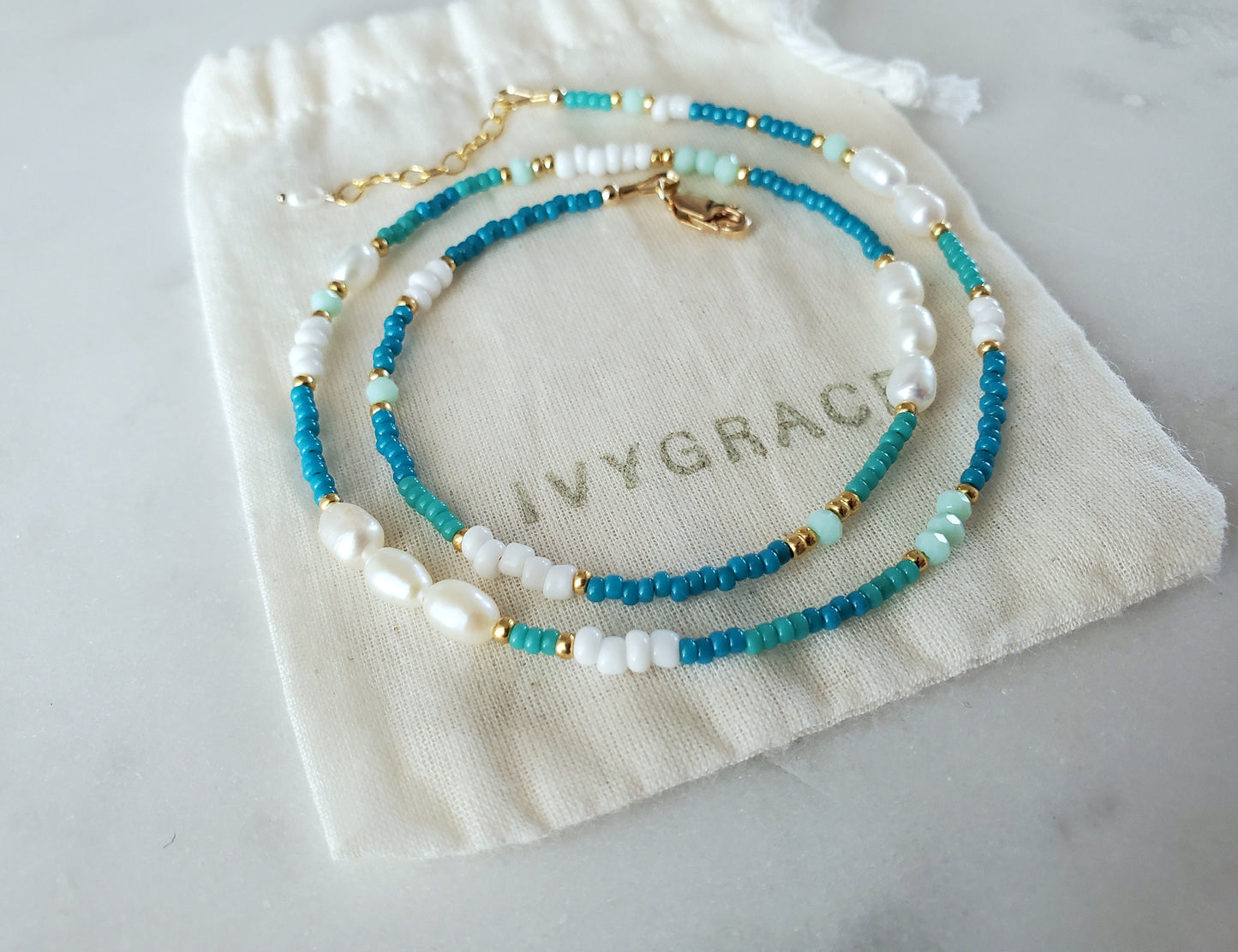 Turquoise Mix Beaded Pearl Necklace