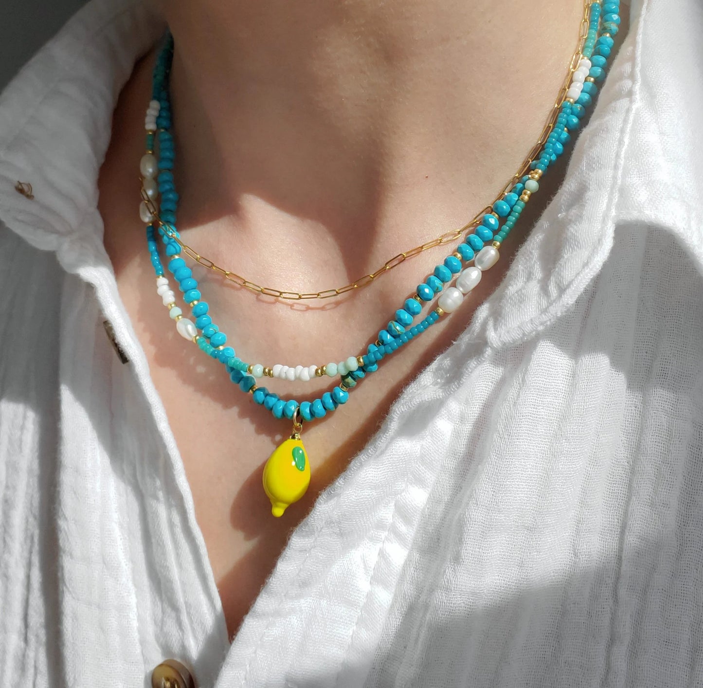 Lemon Pendant Beaded Necklace
