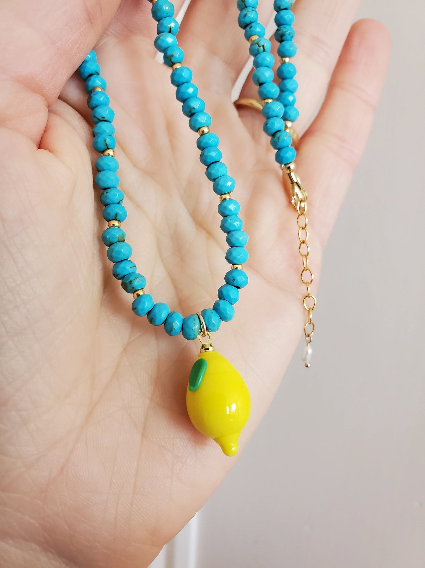 Lemon Pendant Beaded Necklace