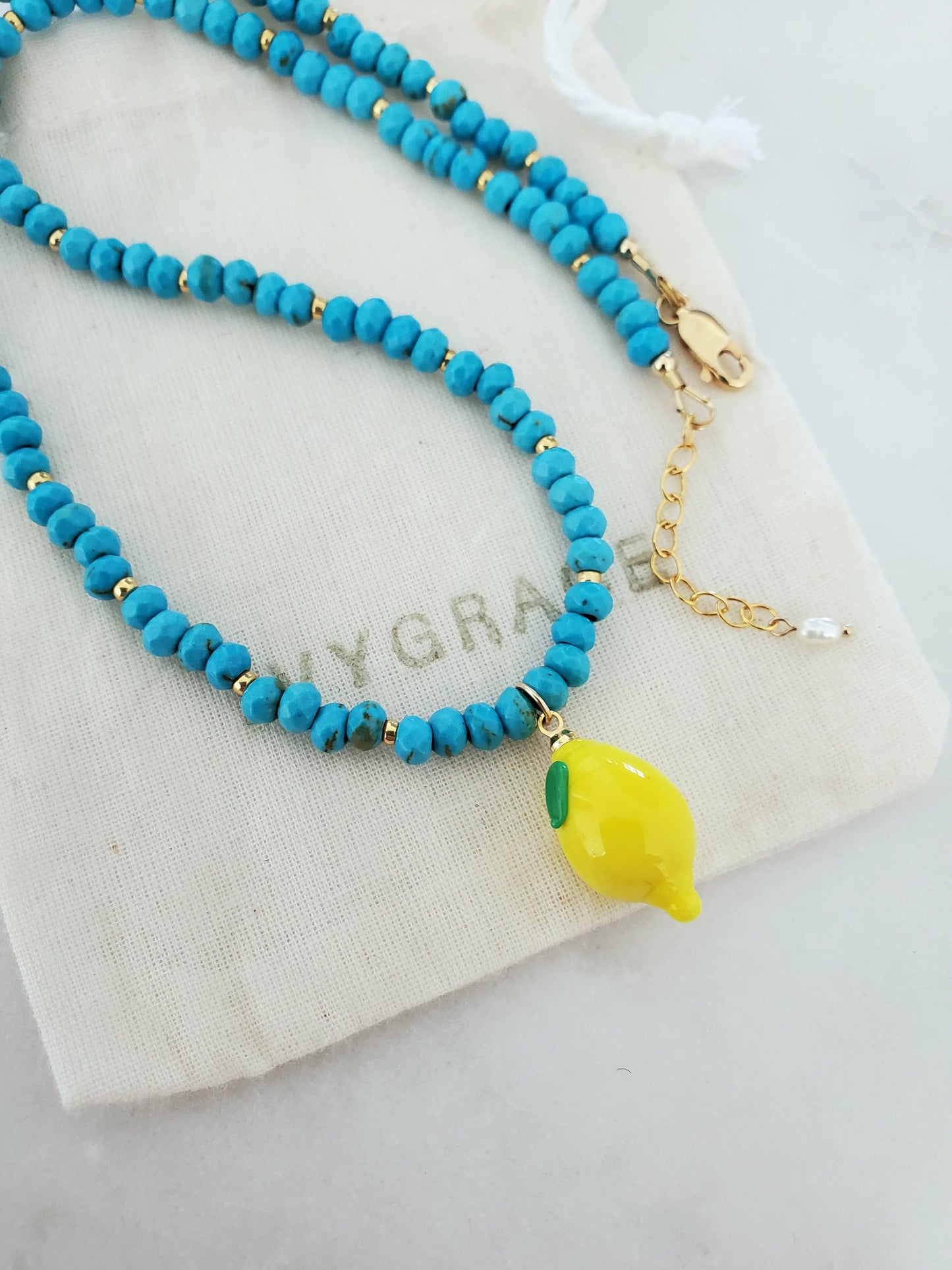 Lemon Pendant Beaded Necklace