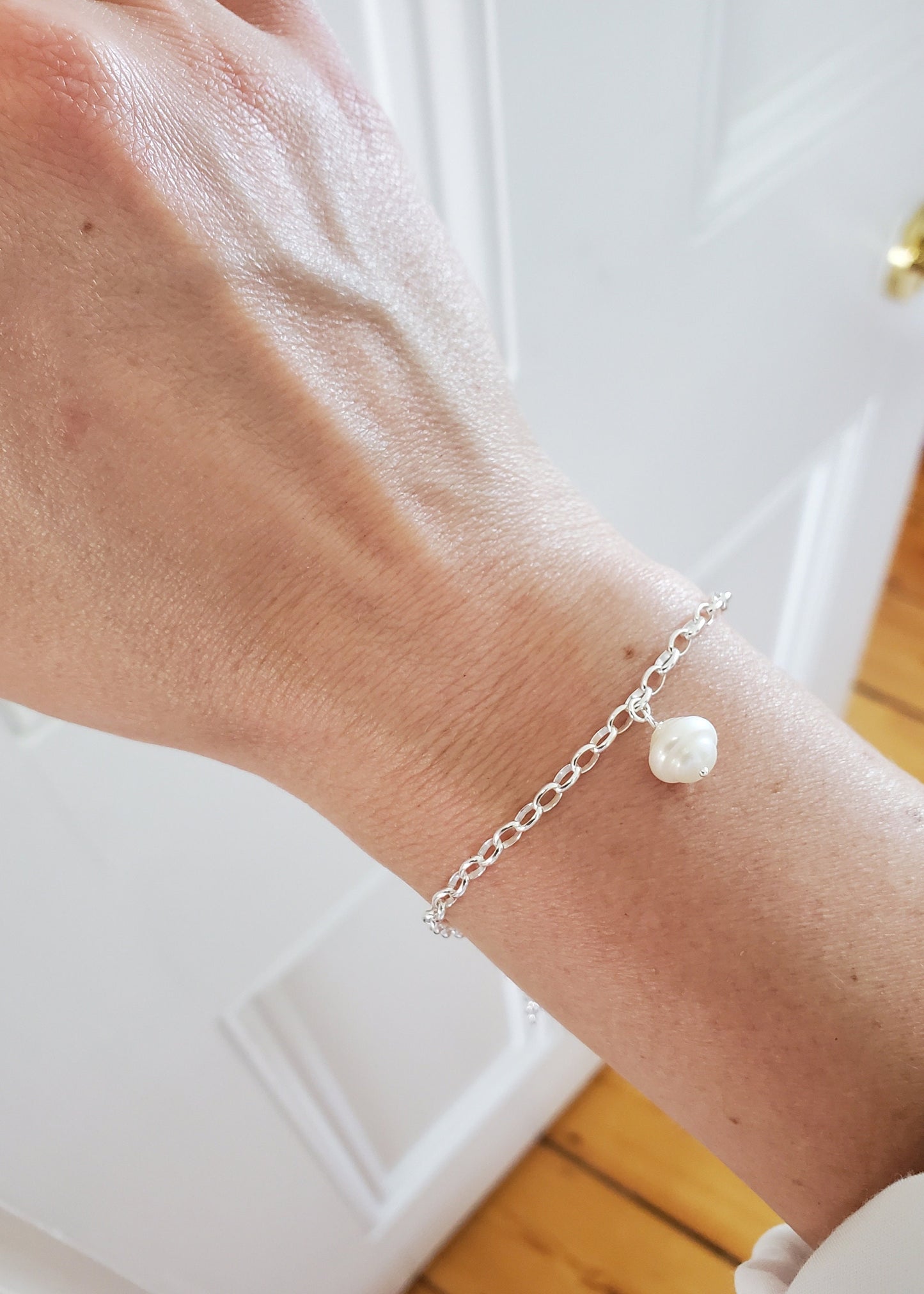 Sterling Silver & Pearl Chain Bracelet