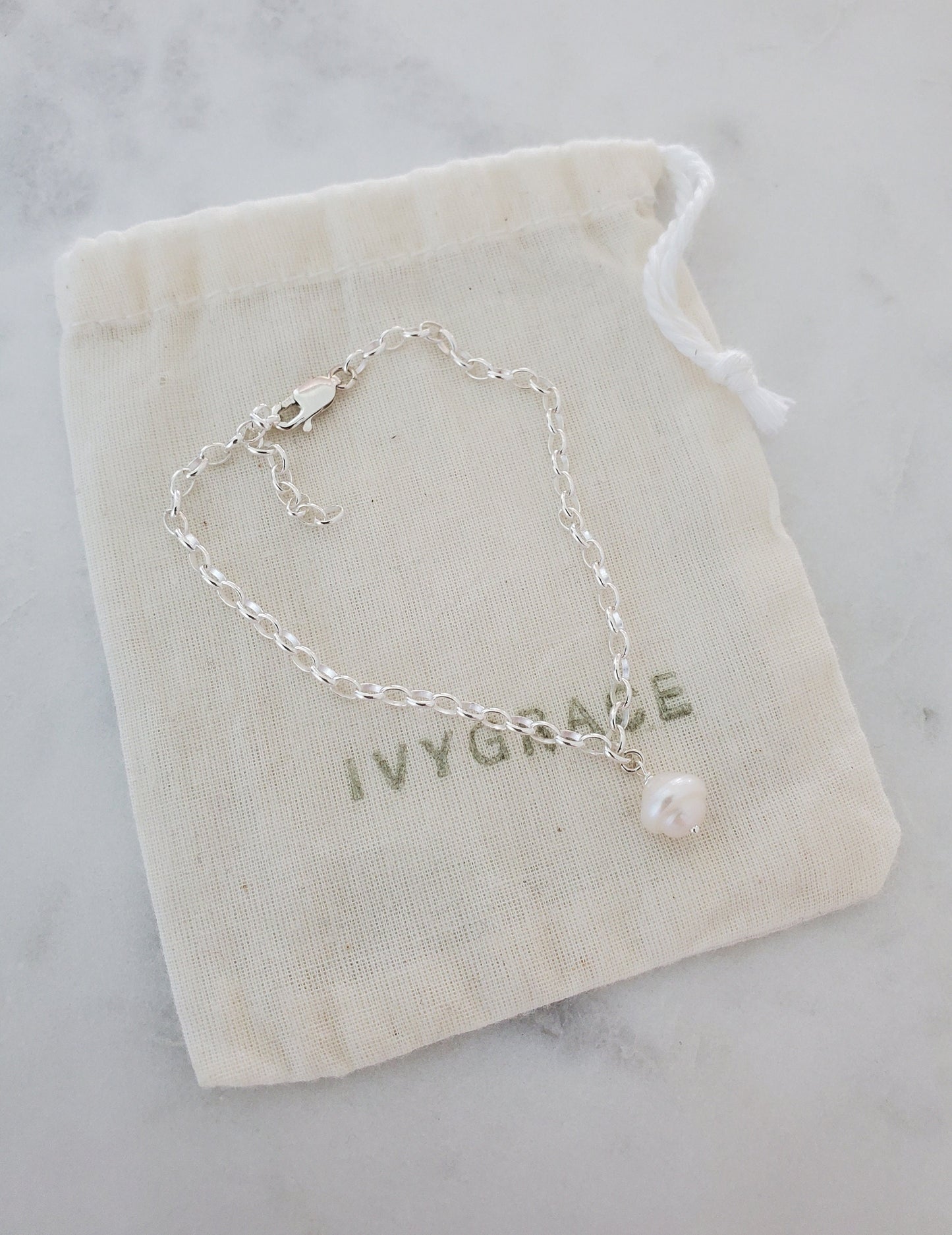 Sterling Silver & Pearl Chain Bracelet