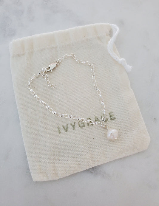 Sterling Silver & Pearl Chain Bracelet