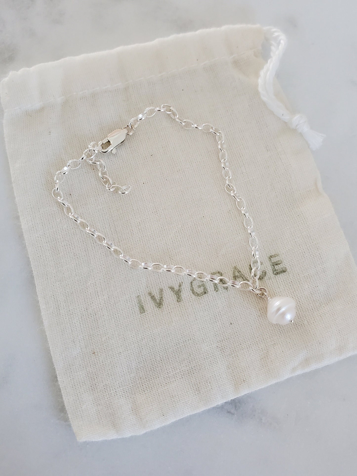 Sterling Silver & Pearl Chain Bracelet