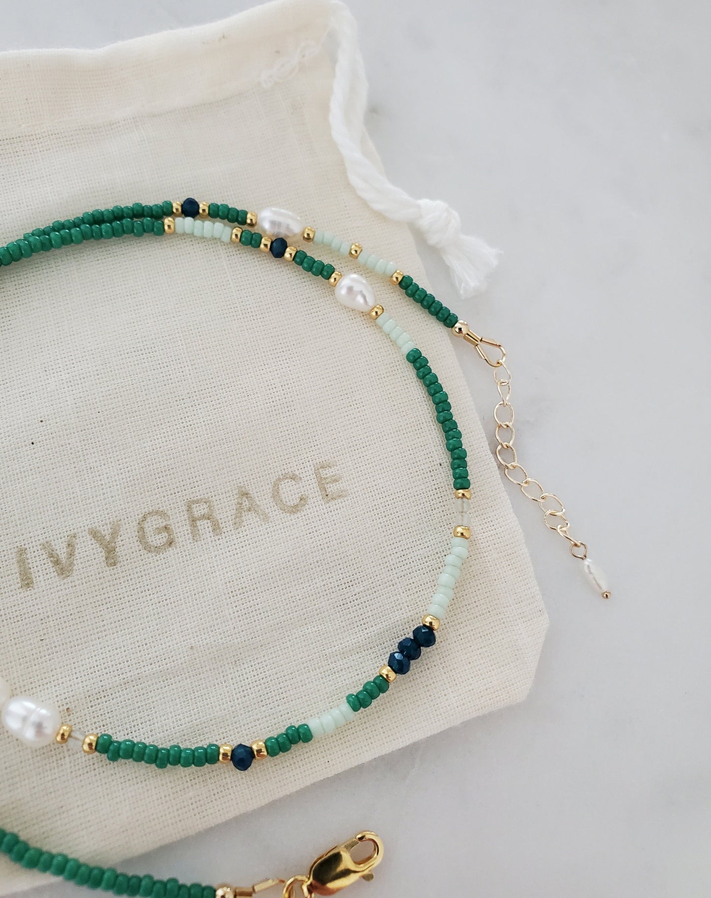 Green Mix Beaded Pearl Necklace