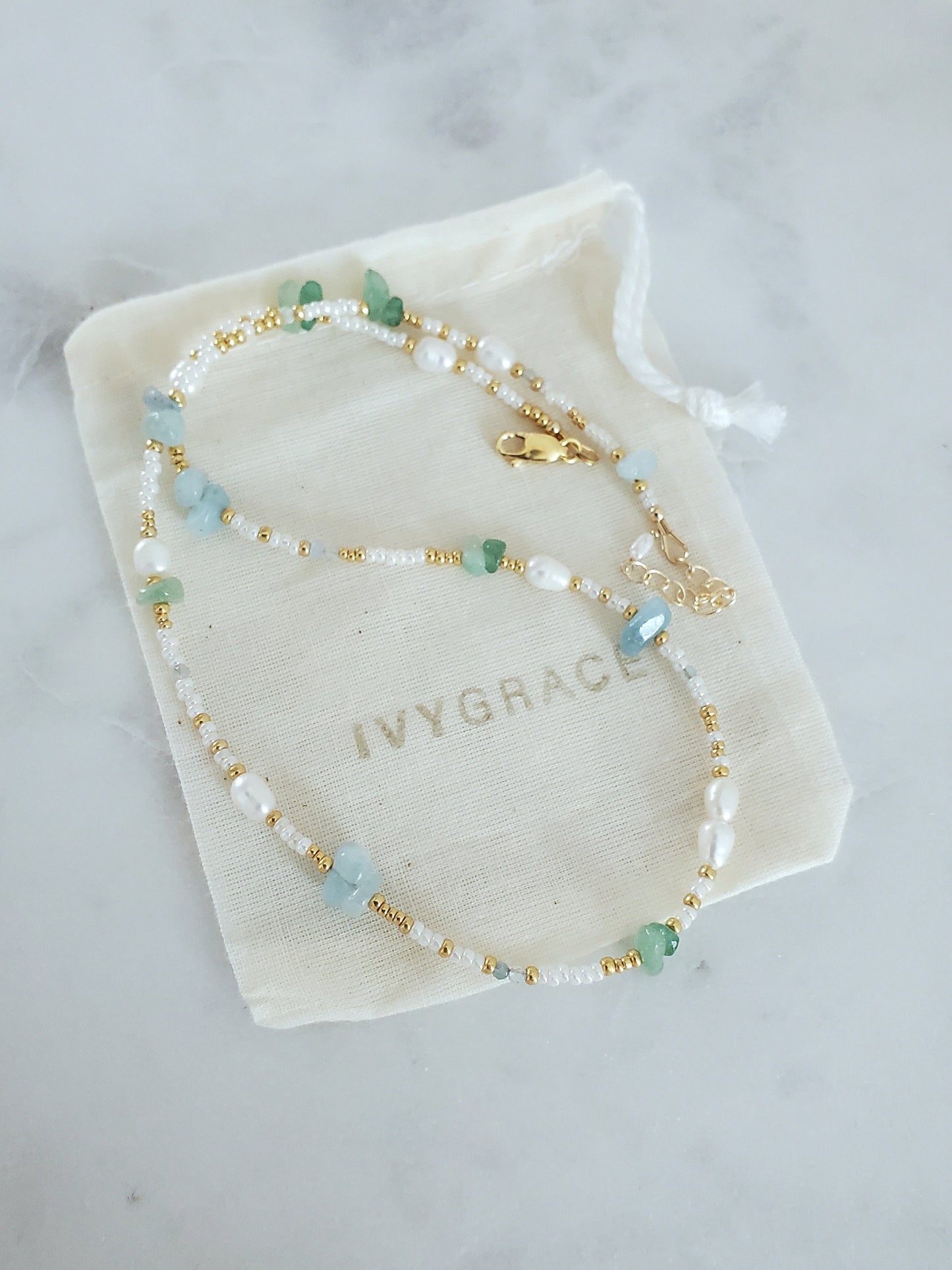 Gemstone and Pearl Gold Mix Necklace