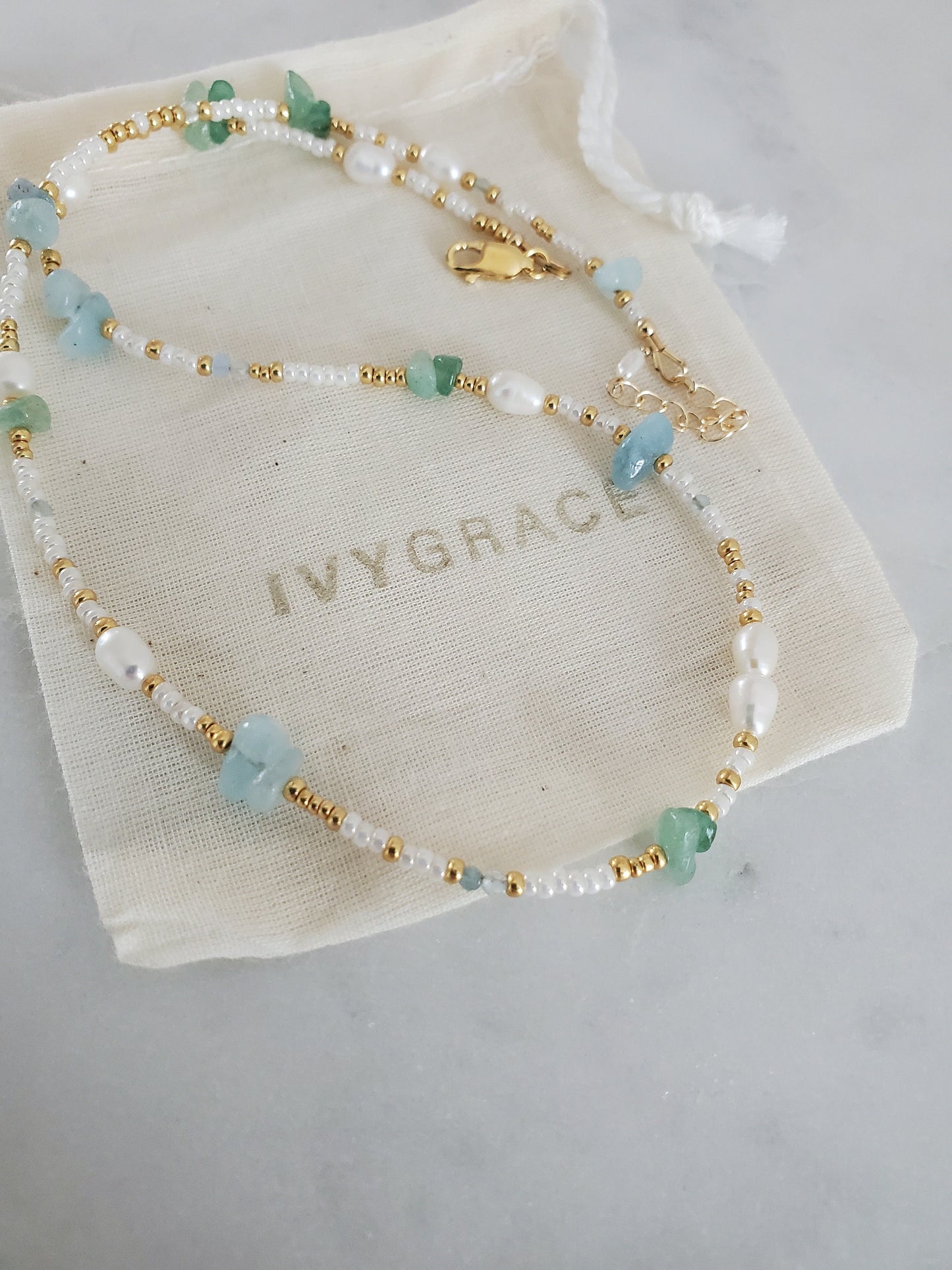 Gemstone and Pearl Gold Mix Necklace