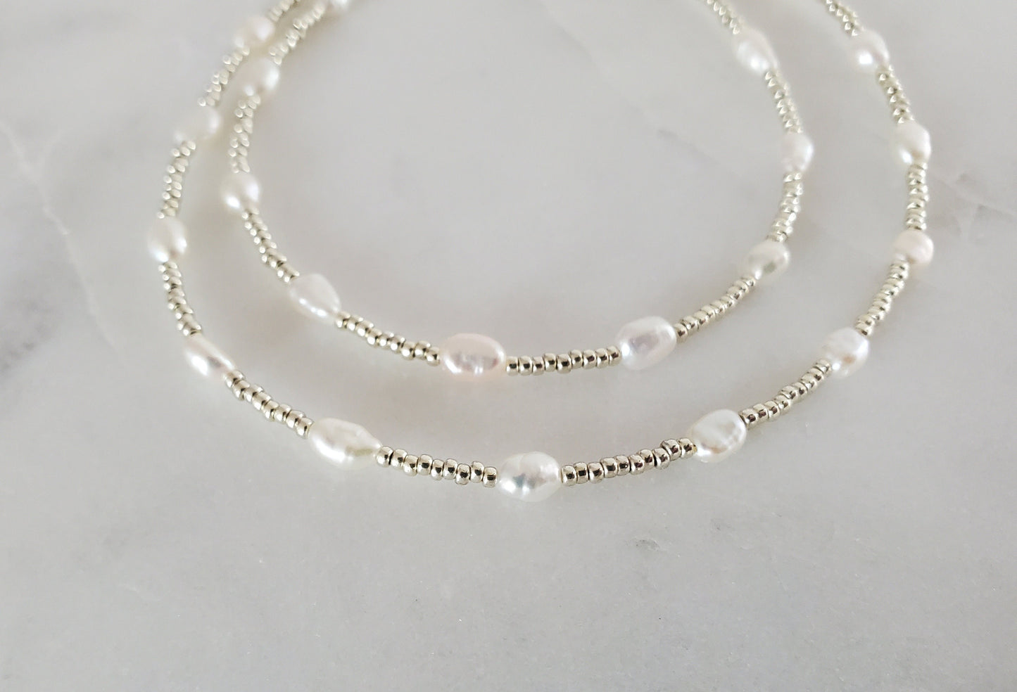Freshwater Pearl & Silver Beaded Necklace