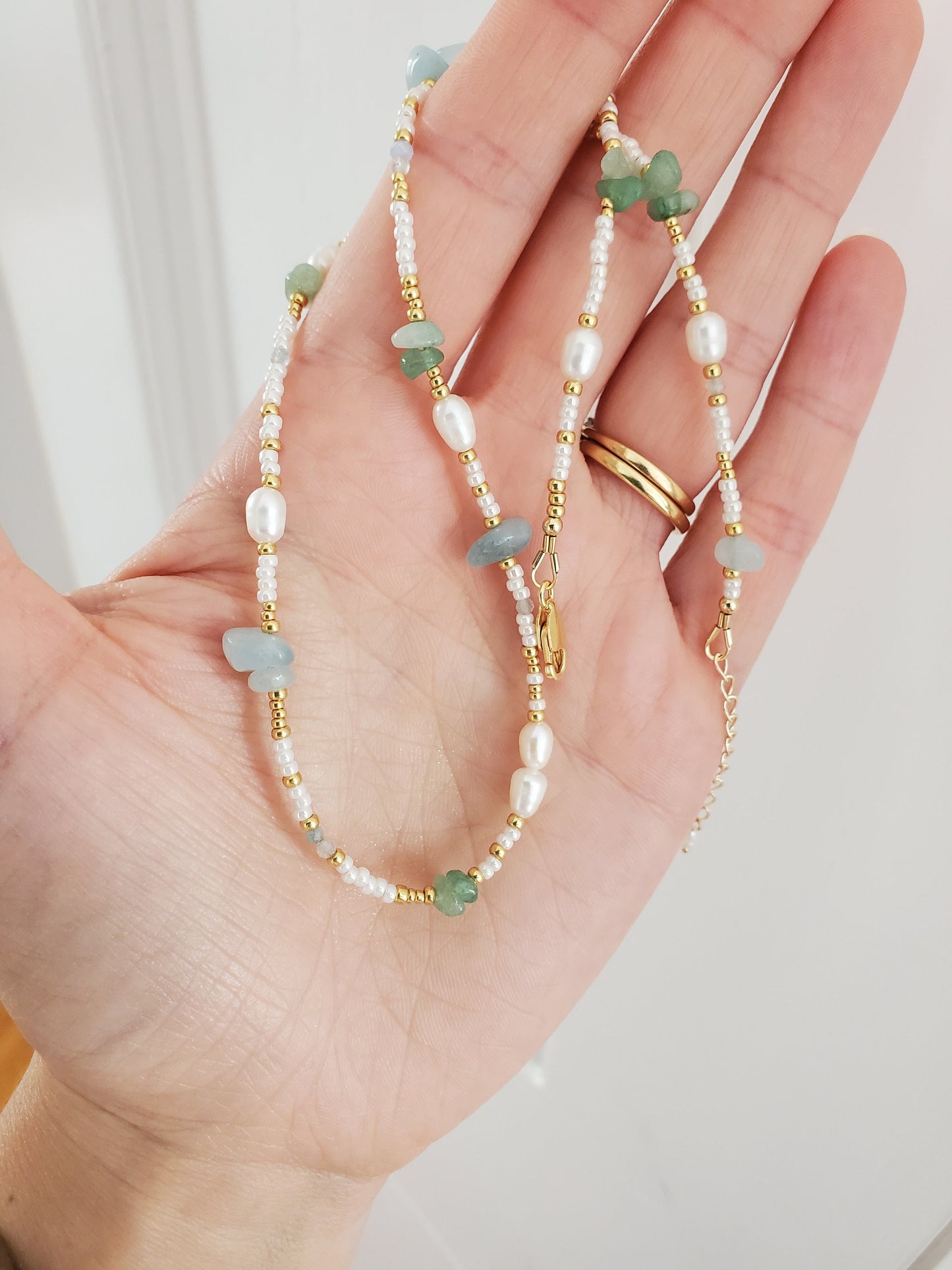 Gemstone and Pearl Gold Mix Necklace