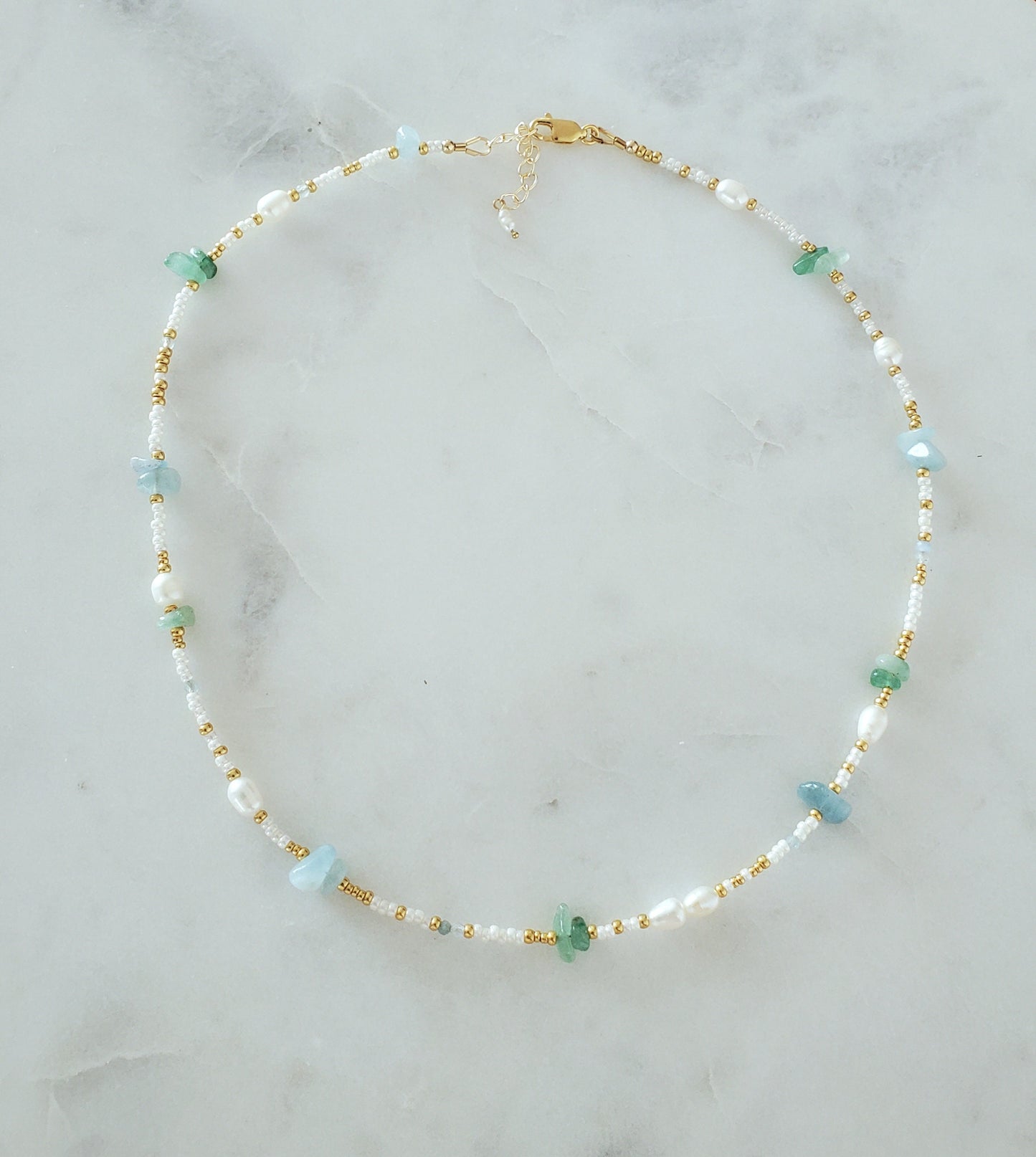 Gemstone and Pearl Gold Mix Necklace