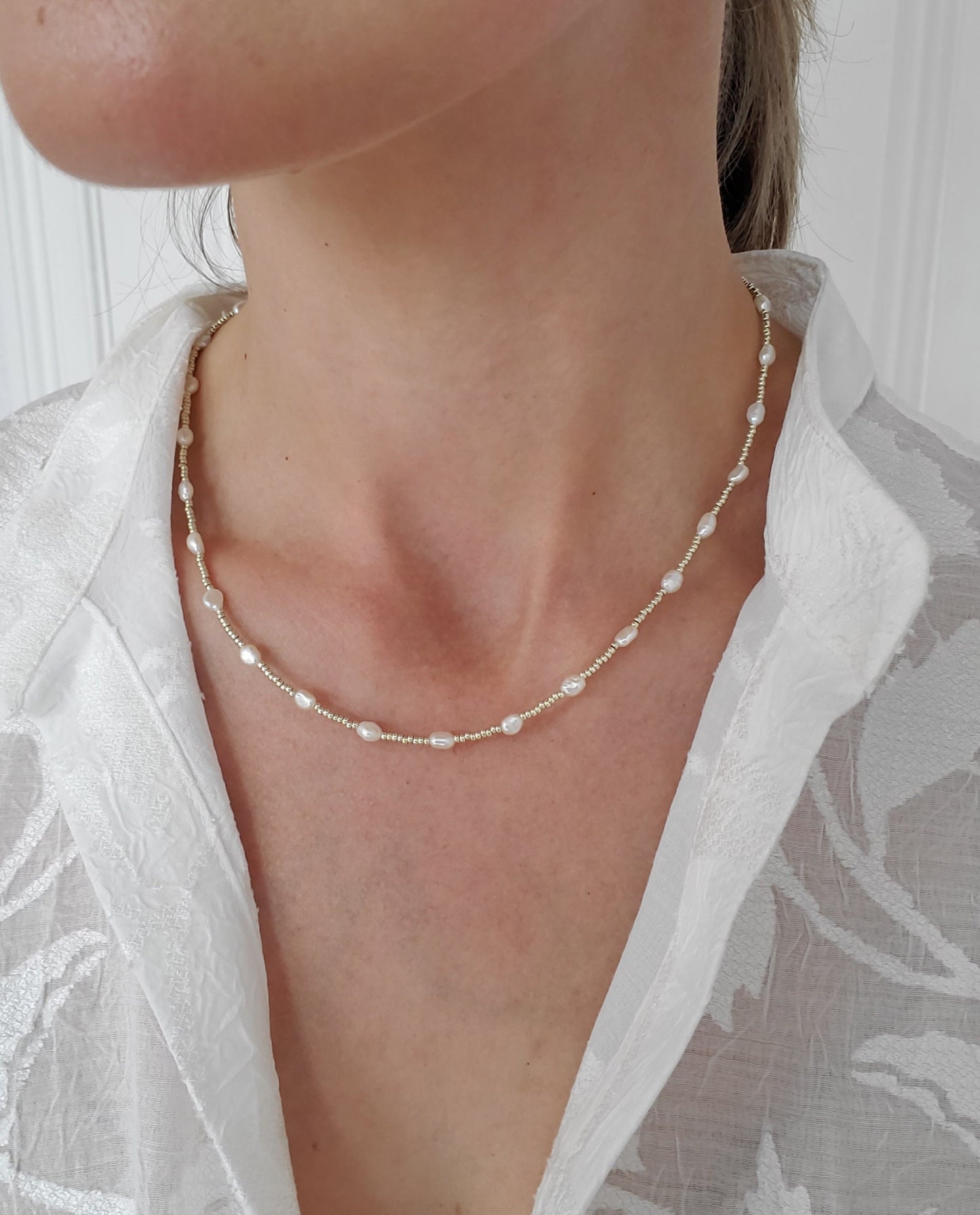Freshwater Pearl & Silver Beaded Necklace