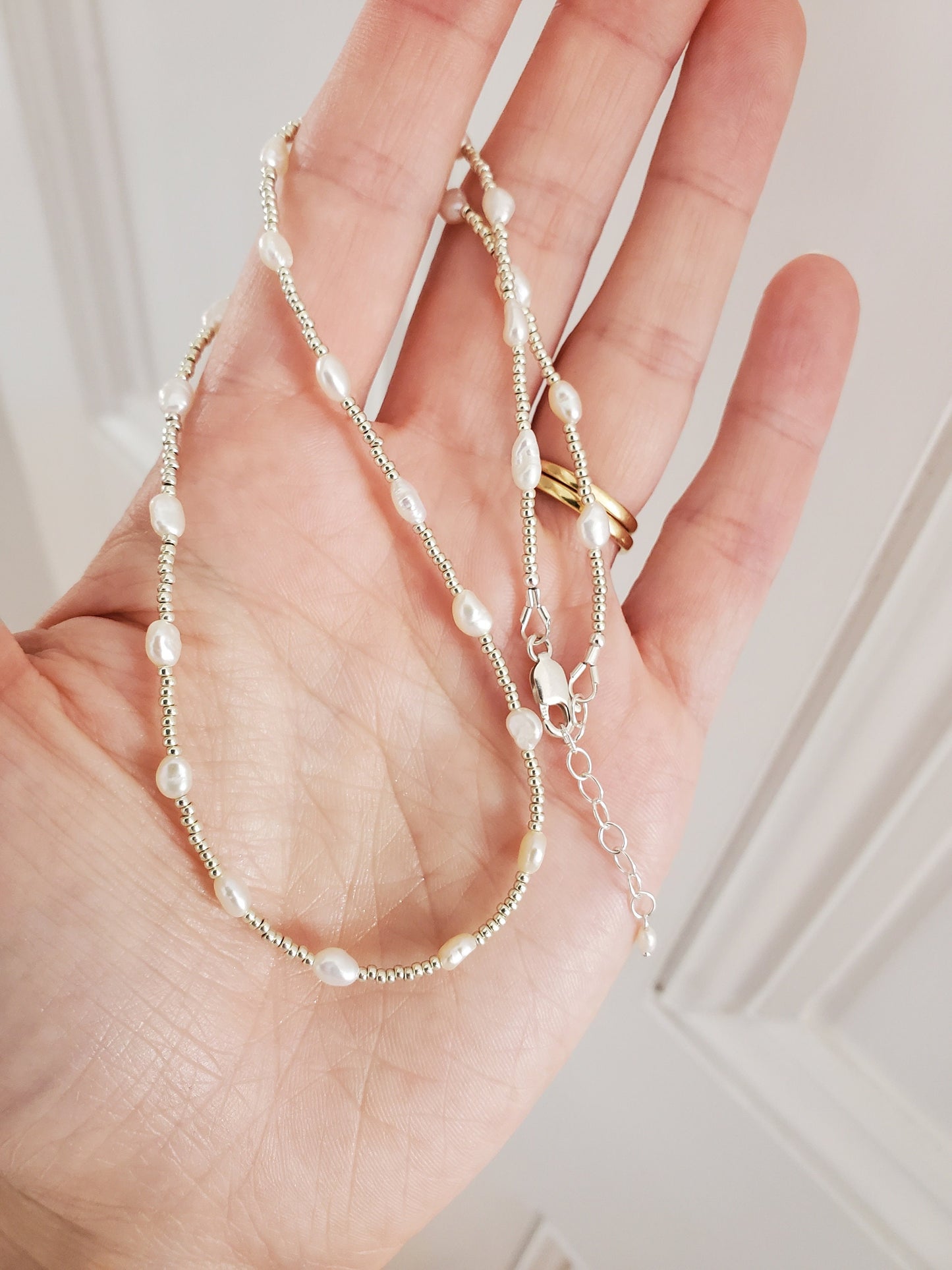 Freshwater Pearl & Silver Beaded Necklace