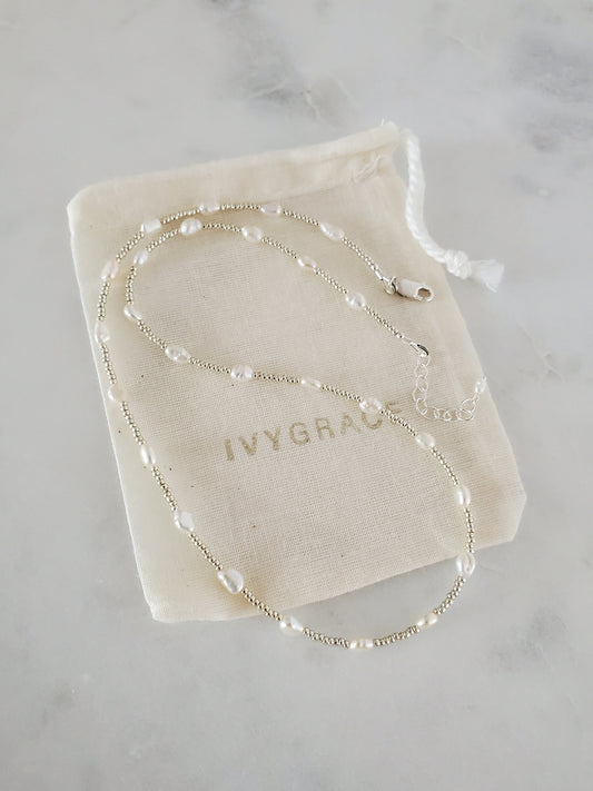 Freshwater Pearl & Silver Beaded Necklace