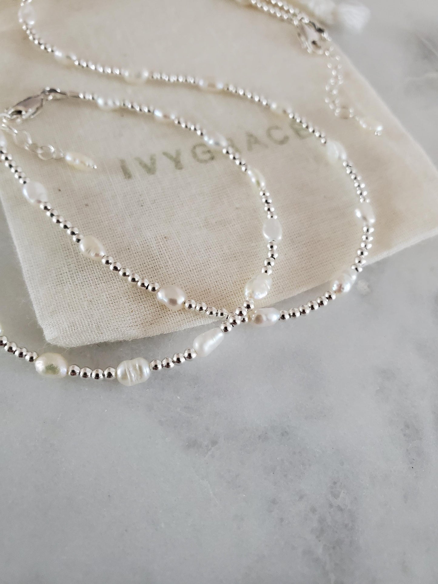 Sterling Silver Pearl Beaded Necklace