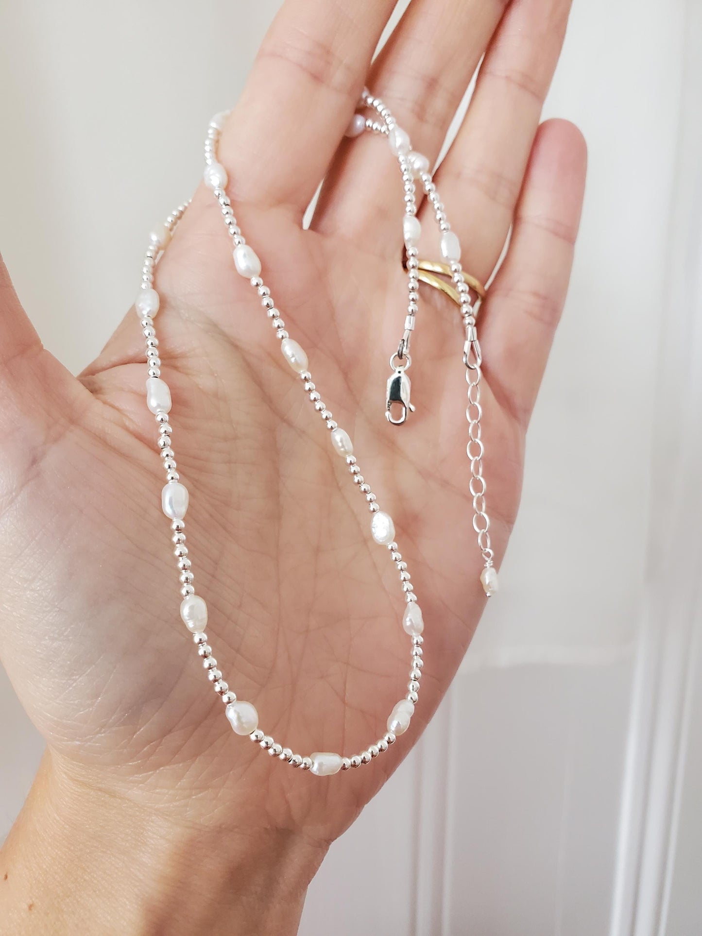 Sterling Silver Pearl Beaded Necklace