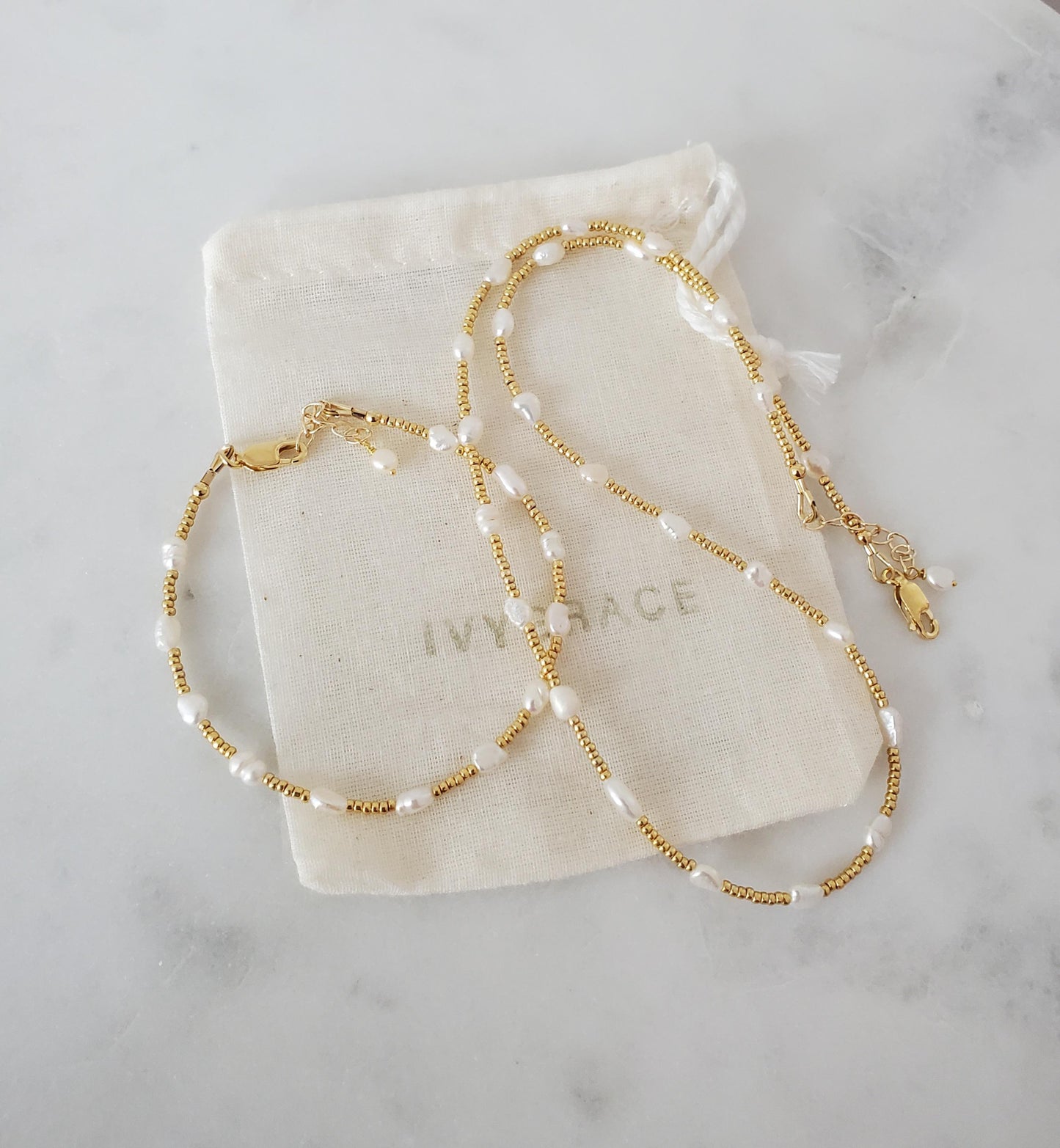 Gold & Pearl Beaded Bracelet