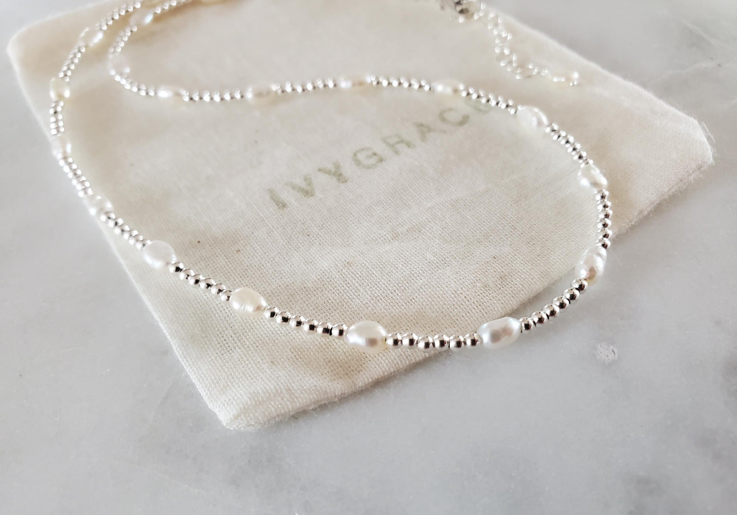 Sterling Silver Pearl Beaded Necklace