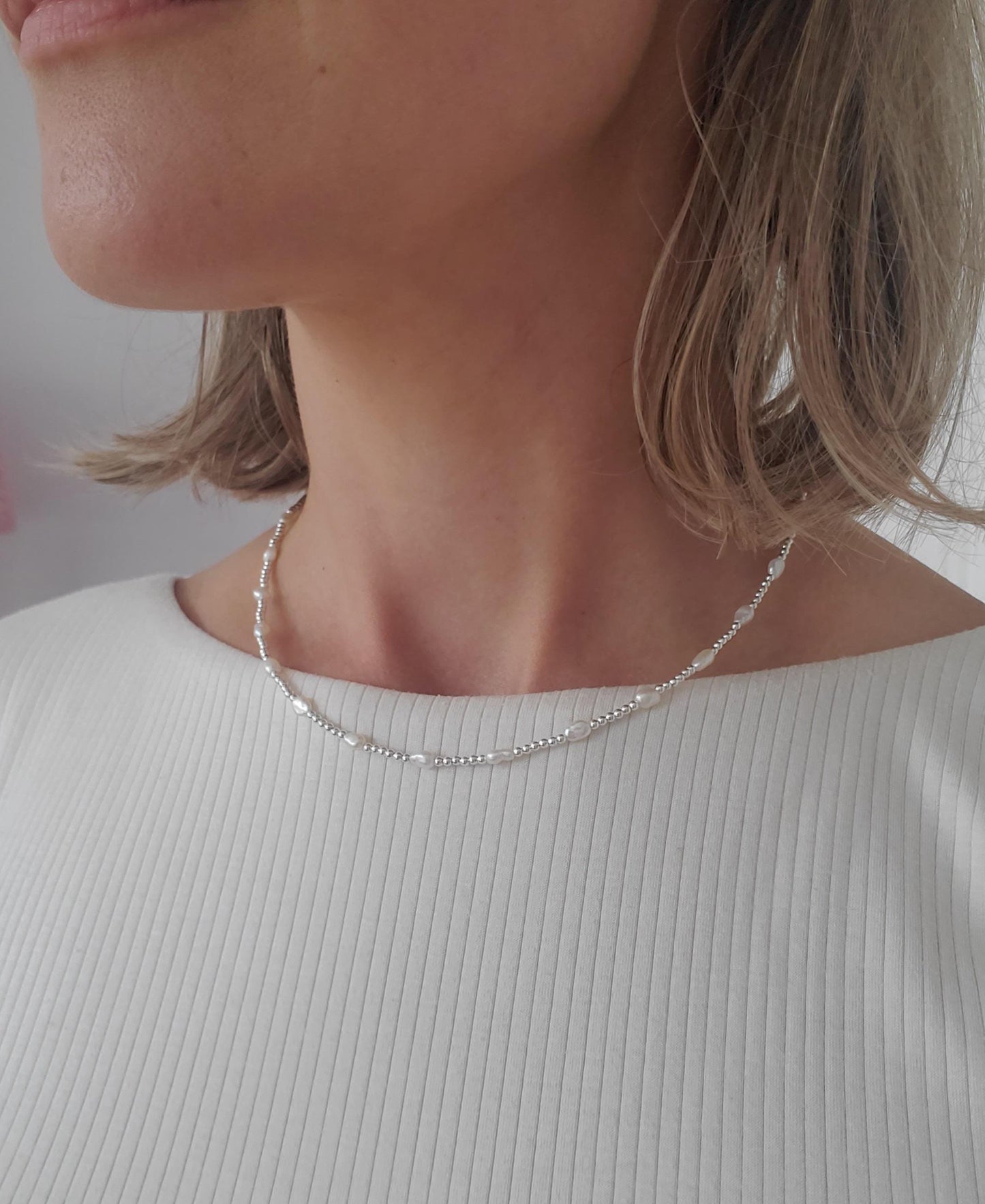 Sterling Silver Pearl Beaded Necklace