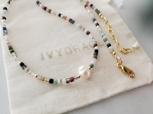 Dainty Mix Gemstone & Pearl Necklace