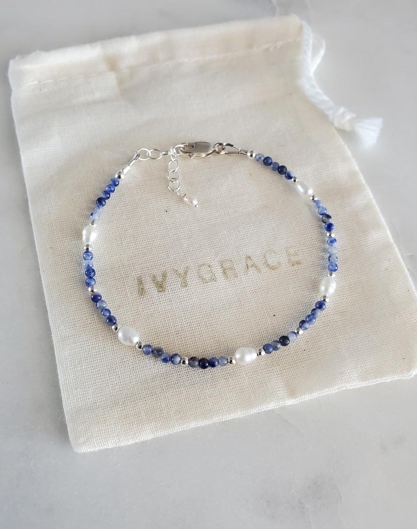 Blue Gemstone Bracelet - Sterling Silver