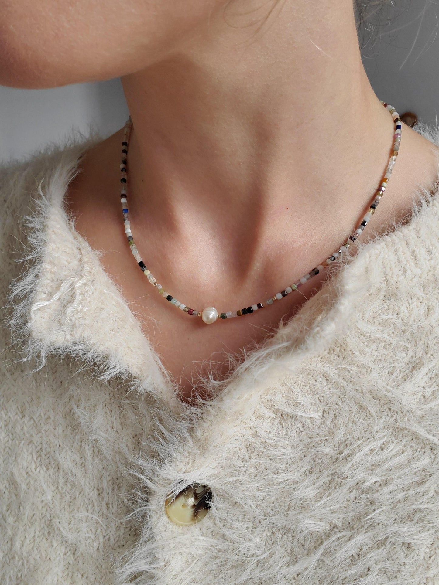 Dainty Mix Gemstone & Pearl Necklace