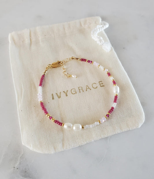 Pink Mix Beaded Pearl Bracelet