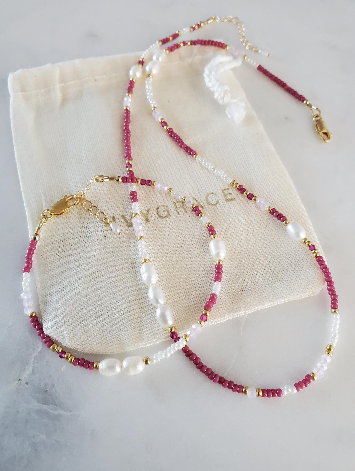 Pink Mix Beaded Pearl Bracelet