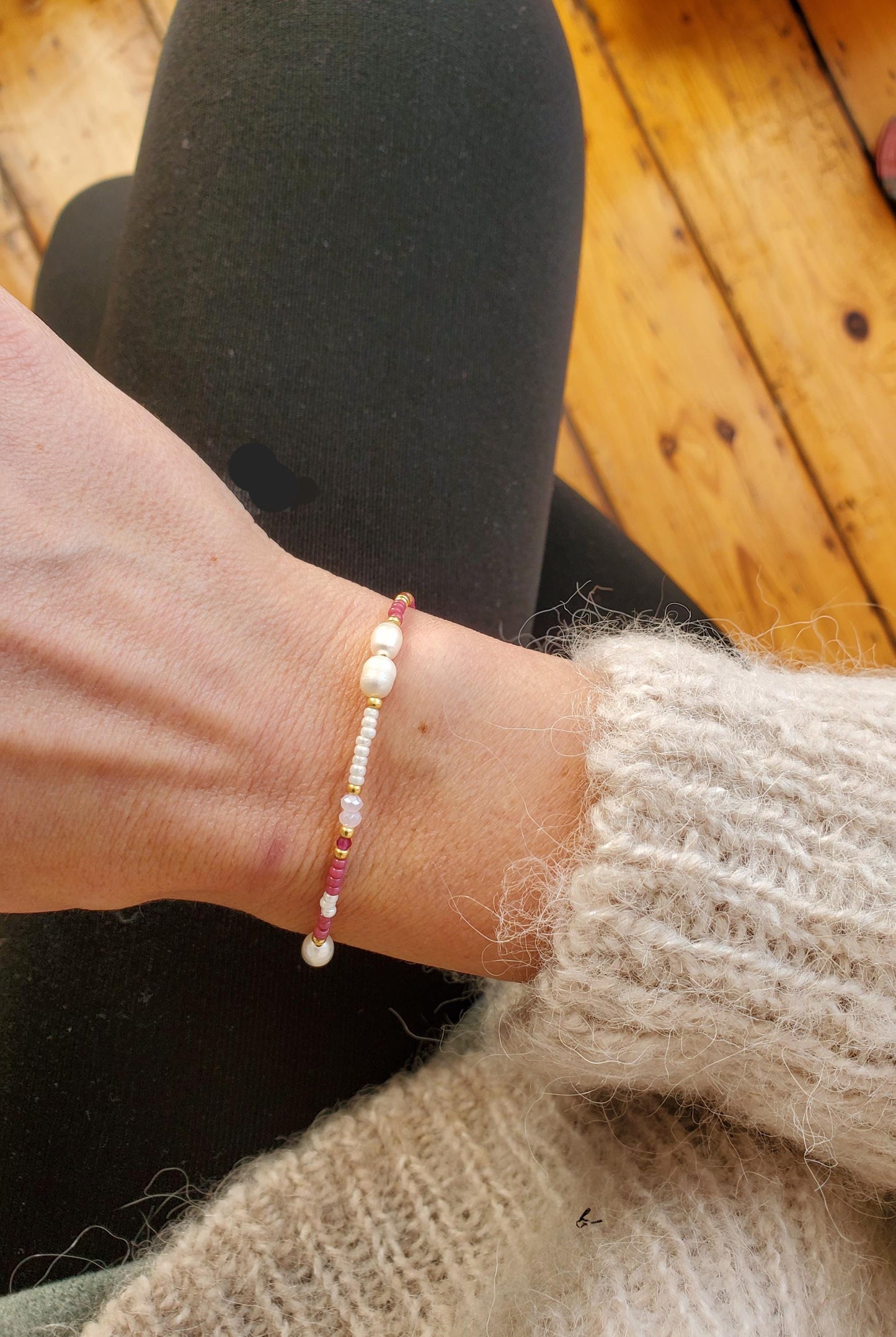 Pink Mix Beaded Pearl Bracelet