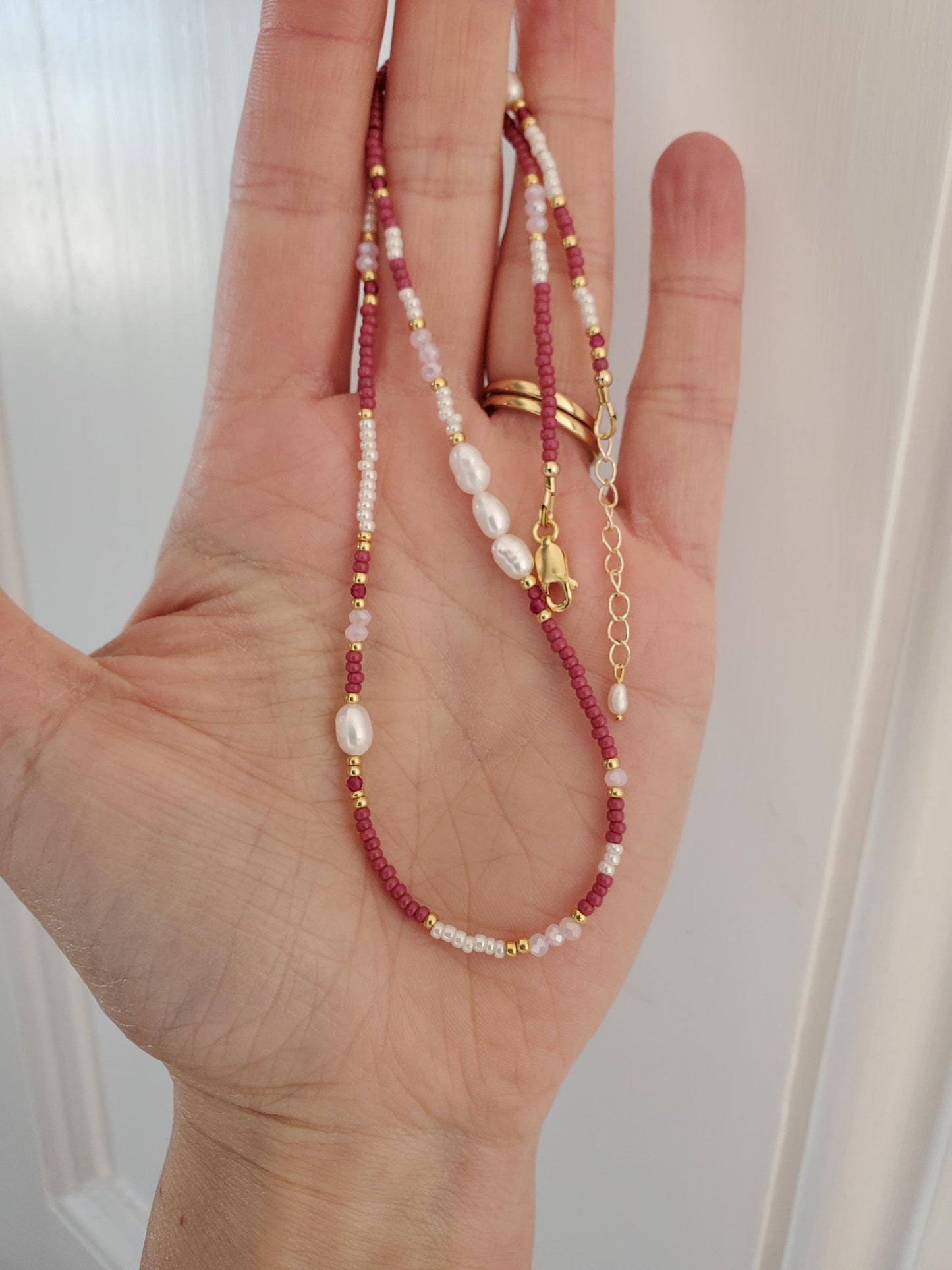 Pink Mix Beaded Pearl Necklace