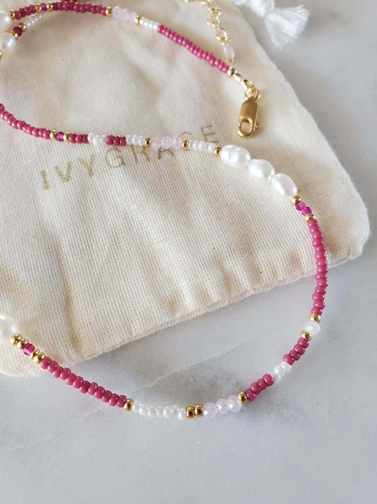 Pink Mix Beaded Pearl Necklace