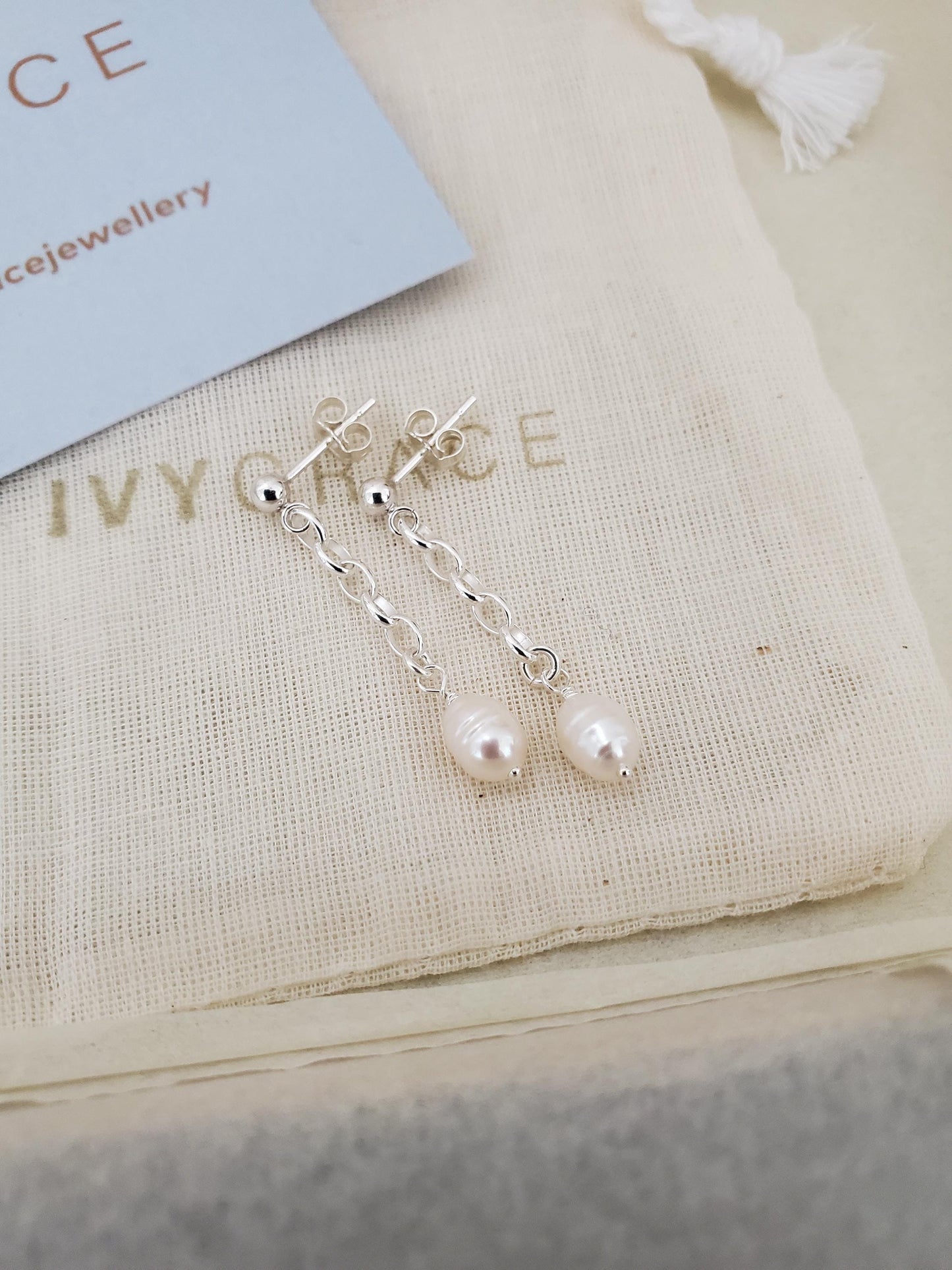 Pearl and Sterling Silver Drop Earrings