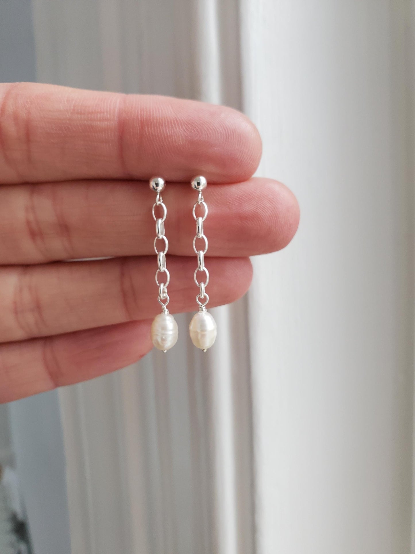 Pearl and Sterling Silver Drop Earrings