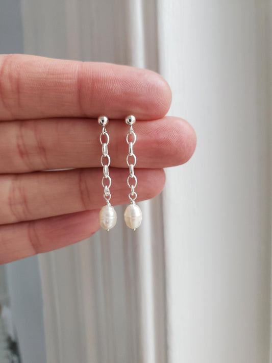 Pearl and Sterling Silver Drop Earrings