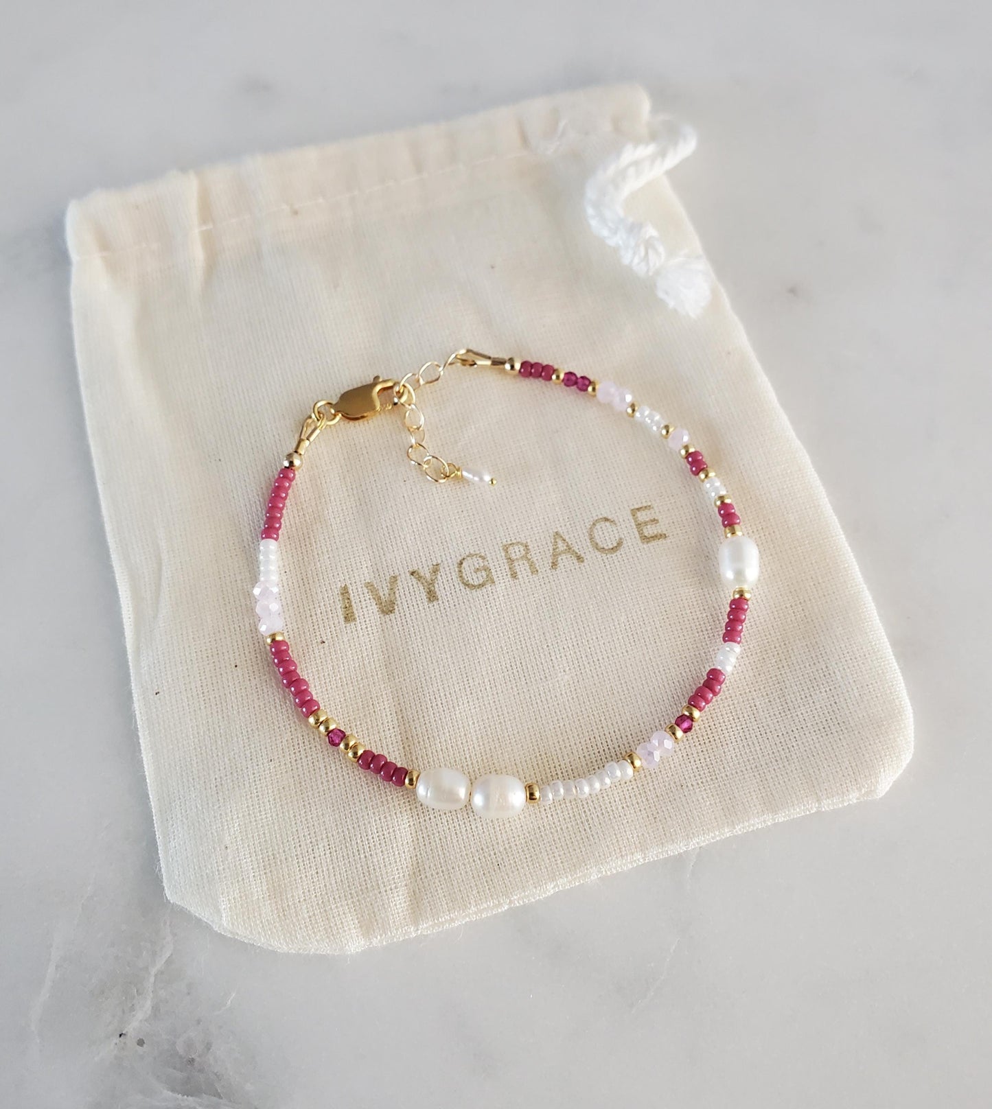 Pink Mix Beaded Pearl Bracelet