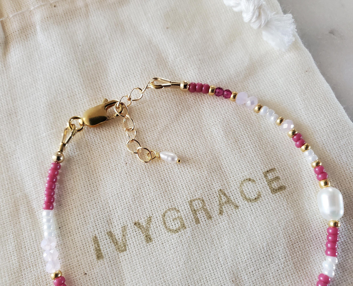 Pink Mix Beaded Pearl Bracelet