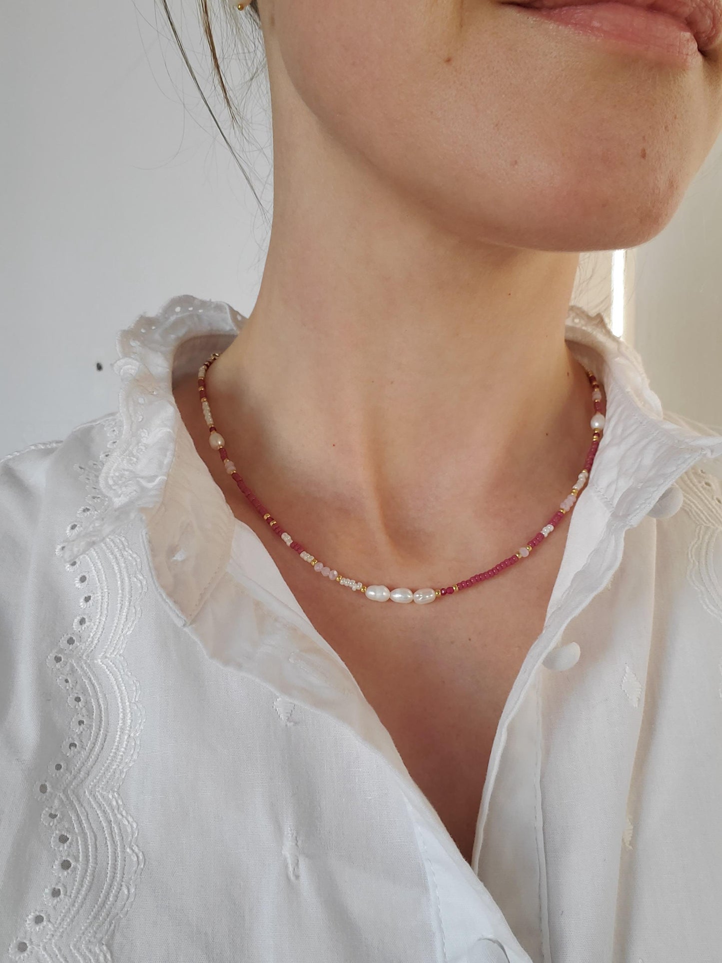 Pink Mix Beaded Pearl Necklace