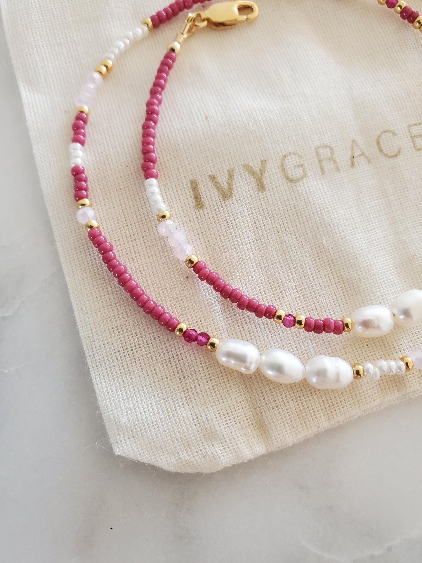 Pink Mix Beaded Pearl Necklace